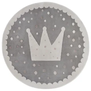 HANSE HOME Adventures Kinderteppich Rund - Krone Muster Teppich Junge Mädchen für Kinderzimmer, Spielzimmer, Jugendzimmer, Wohnzimme - Grau Creme, 140cm