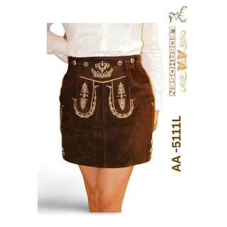 Lederhose Damen – Premium Wildleder Trachtenrock Schokoladenbraun mit Hosenträgern Größe 36 - Braun