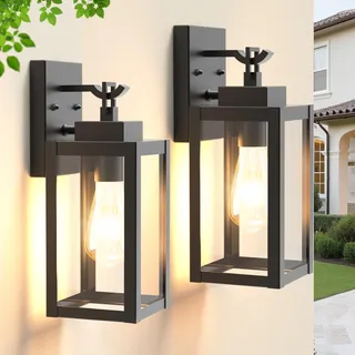 Wondlumi 2er Set Außenlampe E27 Wandleuchte Aussen IP44 Glas Schwarz | Aussenleuchte Klarglas Vintage Wandlampe 230V Haus Terrasse Flur Eingang Balkon ohne Leuchtmittel