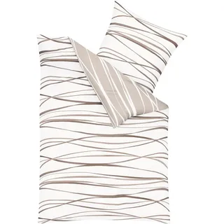 Wendebettwäsche KAEPPEL "MOTION 100% gekämmte Baumwolle", beige (natur, weiß), B/L: 135cm x 200cm, 1 Stk., 1 Stk., Mako-Satin, B/L: 80cm x 80cm, 2 Stk., Mako-Satin, Obermaterial: 100% Baumwolle, Bettwäsche, Wendebettwäsche, mit feinen Wellenlinien, Markenreißverschluss, Wendeoptik, Topseller
