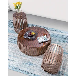Couch Tisch Rund Tische Runde Sofa Metall Glas Beistell Designer Wohn zimmer Neu - Braun