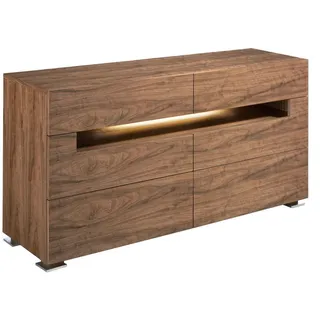 Angel Cerda Sideboard Sideboard Nussbaum und polierter Stahl mit Innenbeleuchtung 140/43/71 cm , Walnussfarben, Edelstahlfarben , Holz, Metall , 140x71x43 cm , Kleinmöbel, Kommoden, Kommoden