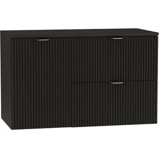 WENA Waschtischunterschrank 100 cm mit Wäschekorb, geriffelte Fronten, Griffe aus Metall in der Farbe Gold (Farbe: Schwarz) - Schwarz