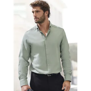 Langarmhemd H.I.S "Regular Fit", Herren, Gr. L (41/42), N-Gr, grün (salbei), Web, Obermaterial: 100% Baumwolle, unifarben, regular fit, Rundhals, Manschette, Hemden Langarmhemd, in hochwertiger Struktur Optik, Topseller