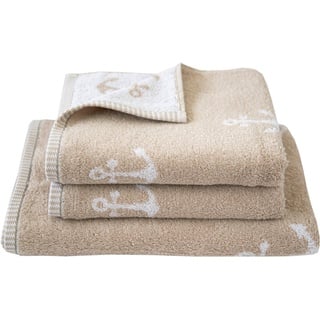 Dyckhoff Handtuch Set »Maritim, Nautic«, (Set, 3 St., 2 Handtücher (50 x 100 cm)-1 Duschtuch (70 x 140 cm), beige