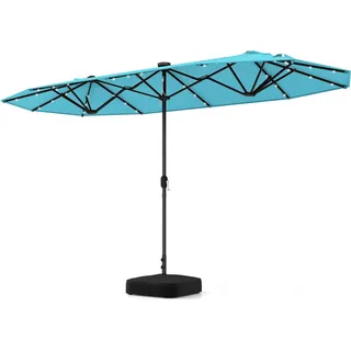 COSTWAY Doppelsonnenschirm 400x200cm mit Kurbel, Ständer & LEDs, Sonnenschirm Groß XXL, UPF 50+, Gartenschirm Terrassenschirm Marktschirm Türkis - Türkis