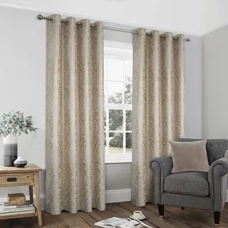 always4u 100% Blickdichter Verdunkelungsvorhang mit Golddruck 2er Set, Gardinen mit Ösen aus Samt, Thermovorhänge für Schlafzimmer Wohnzimmer Küche,Kälteisolierend, Beige,140x260cm