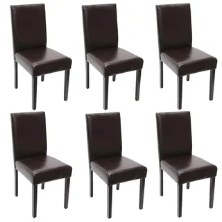 Mendler 6er-Set Esszimmerstuhl Stuhl Küchenstuhl Littau ~ Kunstleder, braun, dunkle Beine