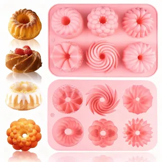 2 Stück Mini Gugelhupfform Silikon Backformen,Klein Gugelhupf Backform Ø 7 cm,Silikonform Mini Gugelhupf Backform Kuchenform,Wiederverwendbar Minigugelhupf Form mit Antihaftbeschichted Muffins Brownie