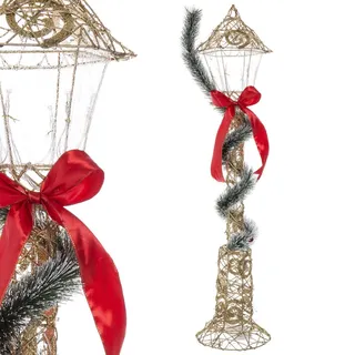 BigBuy Christmas LED-Weihnachtslaterne, Mehrfarbig, goldfarben, Metall, 20 x 20 x 90 cm