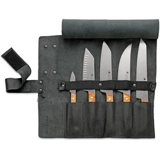 Friedr. Dick F. DICK Leder-Rolltasche „VIVUM“ (5-teilig, kleinen Officemesser, Santoku mit Kullenschliff, klassischen Kochmesser, BBQ-Messer ASADOR, Brotmesser) 83668000-01, Braun