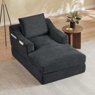 STILVORA Loungesessel aus Cord als großzügiger Einzelsessel, Relaxsessel umwandelbar zum Bett im Doppelschicht-Design, Sessel für Wohnzimmer und Schlafzimmer - Dunkelgrau