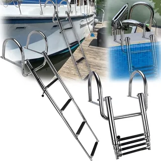 4 Stufen Badeleiter Leitern, Badeleiter Boot Poolleiter 316 Edelstahl Leiter Schwimmbad Teleskopleiter Faltbar Bootsleiter Schwimmdeckleiter Mit Griffen & Breitem Pedal für Marine Yacht Swimming Pool