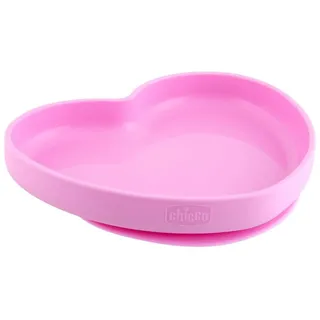 Chicco Herzförmiger Teller mit Saugnapf für Kinder, Silikon-Essens-Teller, weich und widerstandsfähig, spülmaschinenfest, mikrowellengeeignet, ab 12 Monaten, rosa