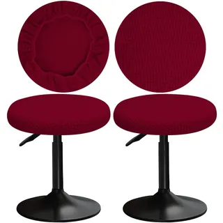 YINGAYOU Hockerbezug Rund 30-40 cm Bezug Barhocker Rund mit Plüsch Quadrate Luxuriöser Stoff Waschbar Dehnbar Wunderschöne Farbe für Runde und Eckige Hocker (2, Burgunderrot)