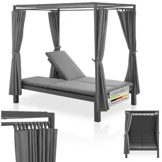 Juskys Doppel-Loungebett Kreta Sonnenliege klappbar 200 x 150 x 100 cm Grau