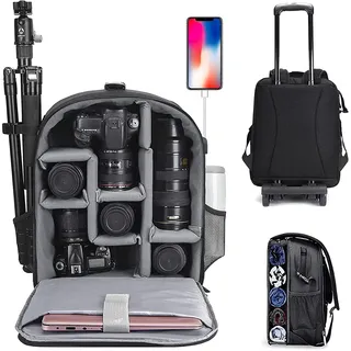 CADeN Professional Trolley Large Camera Backpack Bag for DSLR/SLR Mirrorless Camera Waterproof, Camera Case Compatible for Sony Canon Nikon Camera and Lens Stativ Accessories, 5.0 Schwarz