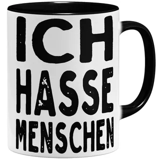 OM3® Ich hasse Menschen Kaffee-Tasse mit Spruch II - Statement Spruchtasse - Keramik Becher - 11oz 325ml - Beidseitig Bedruckt - Schwarz