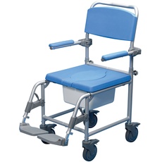 Days Deluxe Wheeled Shower Commode Chair (Eligible for VAT relief in the UK), Attendant Propelled, Armrests, Footrests, Padded Seat, Bucket, Brakes, Wheeled Chair, Sit & Bathe, Bedside Commode, Strong