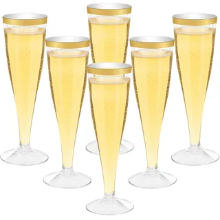 Mispudin Sektgläser Plastik mit Goldrand, 30 Stück Sektgläser Kunststoff Mehrweg Hochwertig, 130ml Champagner Gläser Party für Hochzeiten, Gartenfeste, Geburtstage, Picknicks, Silvester