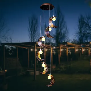 ZVO Solar Windspiele mit Mond, Solar Windspiel für Draußen Solarleuchten Warme LED Wasserdicht Gartenlampe, Hängeleuchte Garten Deko für Außen Balkon Terrasse Party Baum Geschenke