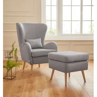 Home Affaire Ohrensessel Sallito Polyester/Fellimitat 76 x 109 x 85 cm Grau mit Hocker