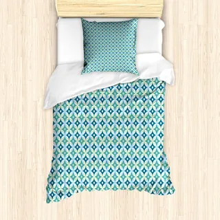 ABAKUHAUS Mitte des Jahrhunderts Mantele, Vintage Lattice, Milbensicher Allergiker geeignet mit Kissenbezügen, 135 cm x 200 cm - 80 x 80 cm, Turquoise Teal - Türkis