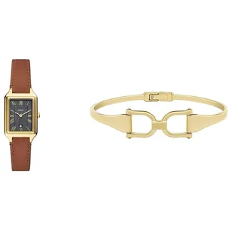 Fossil Damenuhr Raquel und Armreif Heritage - Dreizeiger-Datumswerk, goldfarbener Edelstahl