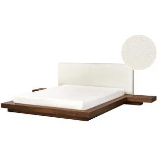 BELIANI Bett Braune Esche Lattenrost 160 x 200 cm Holzfurnierte MDF Platte Mit Nachttischen Elegant Japanischen Stil - Braun, Weiß
