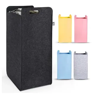 HENNEZ Wäschekorb Filz schmal zusammenklappbar - Wäschesack Groß für Schmutzwäsche Wäschetonne Wäschetasche Großer Wäschesammler Filz - Schmaler Raumspar Wäschekorb Faltbar Stoff Anthrazit Waschkorb