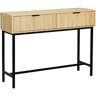 Mid.you Konsolentisch , Naturfarben, Schwarz , Metall , 2 Schubladen , rechteckig , eckig , 100x74.5x30 cm , Fsc , einfacher Aufbau , Wohnzimmer, Wohnzimmertische, Konsolentische