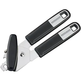 Fackelmann Dosenöffner 25770 20 cm SENSE mit rutschfestem und ergonomischem Soft-Touch-Griff, inklusive Kapselheber, Dosenlocher und Flaschenöffner (Farbe: Silber/Schwarz), Menge: 1 Stück
