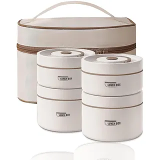 Sightday 4 Stück Thermo Lunchbox Edelstahl Mit Tasche,Thermobehälter Für Essen,Auslaufsicher Essen Warmhalten Behälter für Zuhause,Büro,Picknick(Beige-2 * 440ml&2 * 600ml)