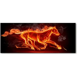 Tulup® Küchenrückwand Spritzschutz aus Glas -125x50 -Spritzschutz auf gehärtetes Glas Deko Tiere Pferd in Flammen - Rot