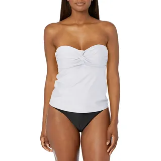 Catalina Damen Bandeau Badeanzug mit Gedrehter Tankini-Oberteil, Weiss/opulenter Garten, Large
