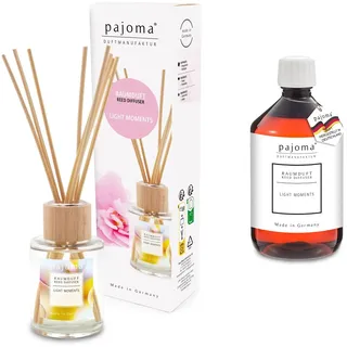 pajoma® Raumduft Light Moments 100 ml + Nachfüller 500 ml | Komplett-Set mit Rattanstäbchen | Langanhaltender Diffuser, Premium Qualität