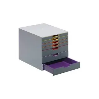 DURABLE Schubladenbox VARICOLOR®  dunkelgrau mit bunten Farblinien 760727, DIN A4 mit 7 Schubladen, 1 St.