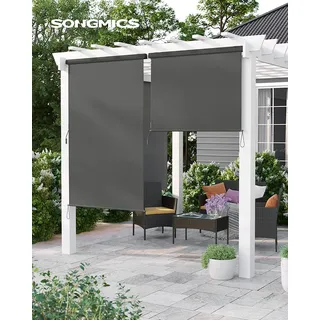 SONGMICS Alu-Senkrechtmarkise für Balkon, Markise, Terrasse, 1,6 x 2,5 m (B x L), aus Polyester (280 g/m2), mit Grauer Markisenkassette, Vertikalmarkise für außen, für Windschutz, Sonnenschutz und Sichtschutz, grau GSA165GY - Grau