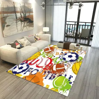 Fußball Teppich Jugendzimmer Jungen, Gamer Gaming Teppich Für Kinderzimmer Deko, Cooler Hip-Hop Graffiti Stil Kinder Fussball Matte, Rutschfest Abwaschbar Spielzimmer Carpet (Farbe 5,120x160cm)