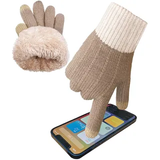 lifwimner Winter Handschuhe Damen Touchscreen Warme Fleece Strickhandschuhe Thermo Winterhandschuhe für Outdoor Sport Laufen Radfahren Freizeit(Khaki)