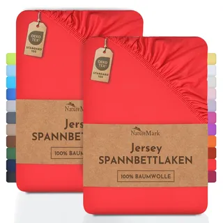 NatureMark 2er Pack Kinder Jersey Spannbettlaken, Spannbetttuch 100% Baumwolle in vielen Größen und Farben MARKENQUALITÄT ÖKOTEX Standard 100 | 70x140 cm - rot