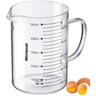 Westmark Messkanne aus Glas – Ideal zum Abmessen von Zutaten beim Backen und Kochen, mikrowellengeeignet, temperaturbeständig, egonomischer Griff – 0,5 Liter, Durchsichtig
