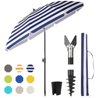 Sekey Sonnenschirm Rund Ø160cm Gartenschirm UV Schutz 50+ Strandschirm mit erdspieß & Schutzhülle, Neigungswinkel und Höhe verstellbar - Blau