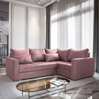 masseno Ecksofa Lireno R-S mit Schlaffunktion L-Form, Sofa mit Bettkasten, Wohnzimmersofa, Couch, Soffa, Bettsofa, Couchgarnitur- Rosa, KRONOS 27 - Rosa
