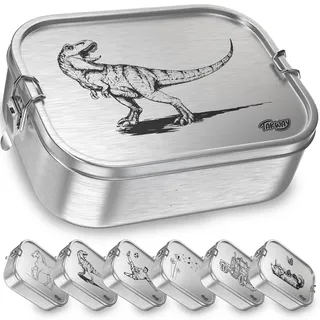 TAKWAY Edelstahl Brotdose mit Fächern 800ml – Auslaufsichere Lunchbox für Kinder & Erwachsene, Bento Box mit flexibler Unterteilung, für Kindergarten, Schule & unterwegs (Dino, 3-Fächer)