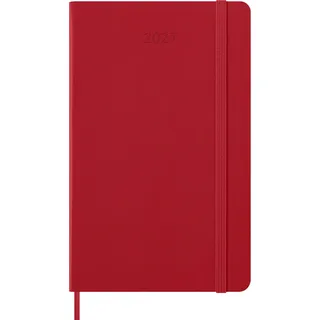 Moleskine Tageskalender 2027, 12-Monats-Planer mit Hardcover, Elastischer Verschluss, Format Large 13x21 Cm, Scharlachrot
