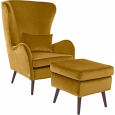 Bild von Guido Maria Kretschmer Home&Living Sessel »Salla«, wahlweise mit oder ohne Hocker; großer Sessel: Maße B/T/H: 7894118cm goldfarben