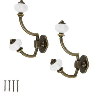 WJUAN 2 Stück Retro Kleiderhaken, 14 x 9,5 cm Vintage Haken, Garderobenhaken mit 4 Schrauben, Material Zinklegierung und Keramik, Bronzefarbe Rustikale Wandhaken