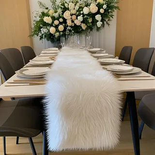 Kunstfell Tischläufer Fell Tischläufer Weihnachten Weiß Modern Deko Oster Perfekt für Weihnachten Hochzeit Home Esstisch Schminktisch Couchtisch (30cm x 90cm)