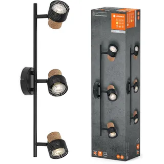 LEDVANCE DECOR SPOT CORK, 3 x 3,4W, 690lm, schwarz, Spotleuchte, verstellbare Köpfe, vielseitig anwendbar, Innenraumspot, austauschbare LED-Lampen, dimmbar, warmweiße Lichtfarbe, GU10